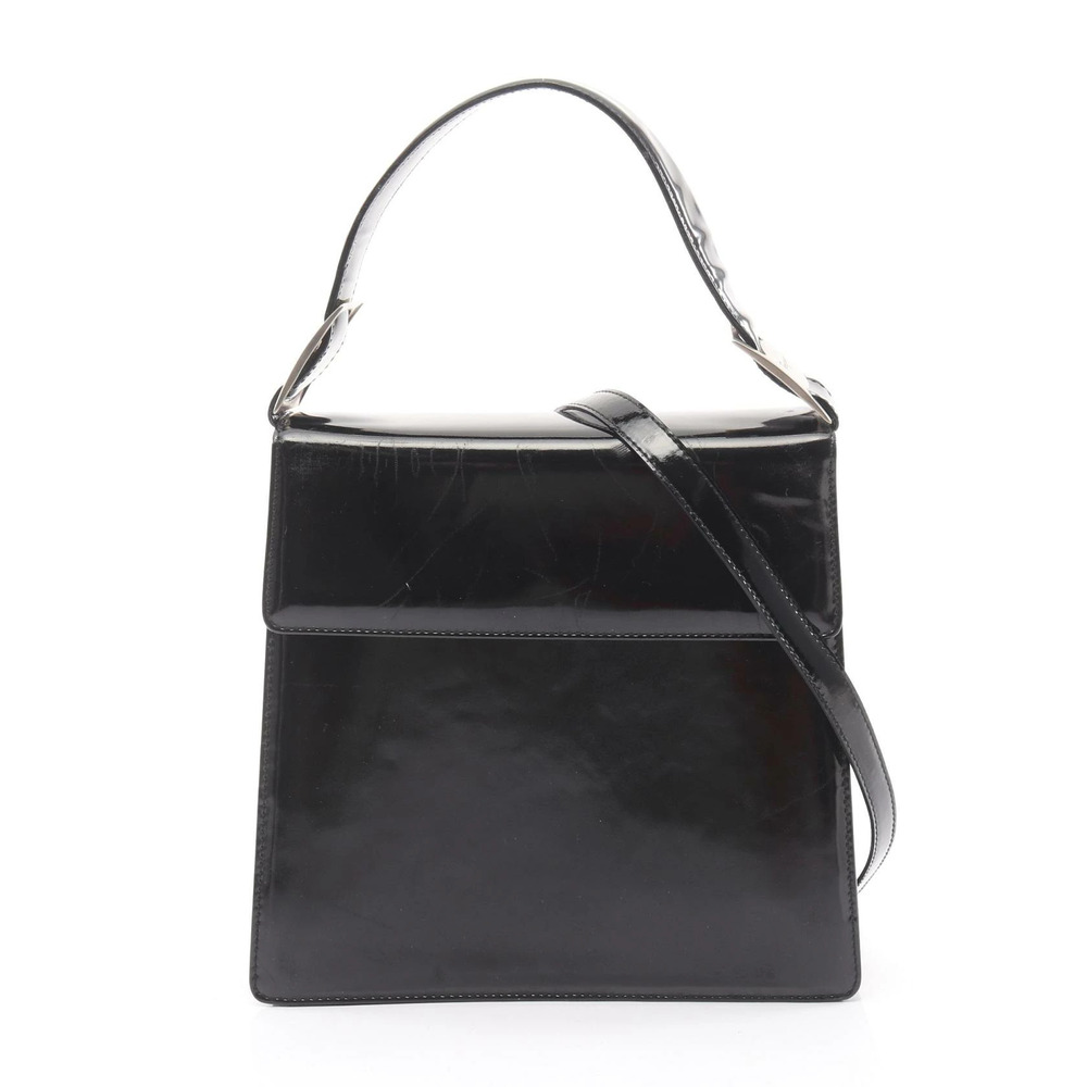 Salvatore Ferragamo Vara Handbag Patent Vernis Leather Black
